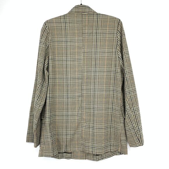 Urban Outfitters One Button Long Line Blazer Jacket Womens Sz M Tan Black Plaid - Picture 2 of 7